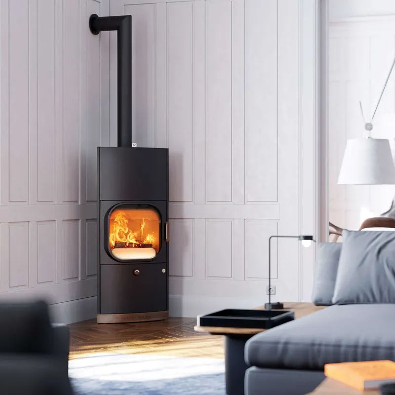 Poêle à bois Austroflamm Kylie Xtra 2.0, installé dans une pièce