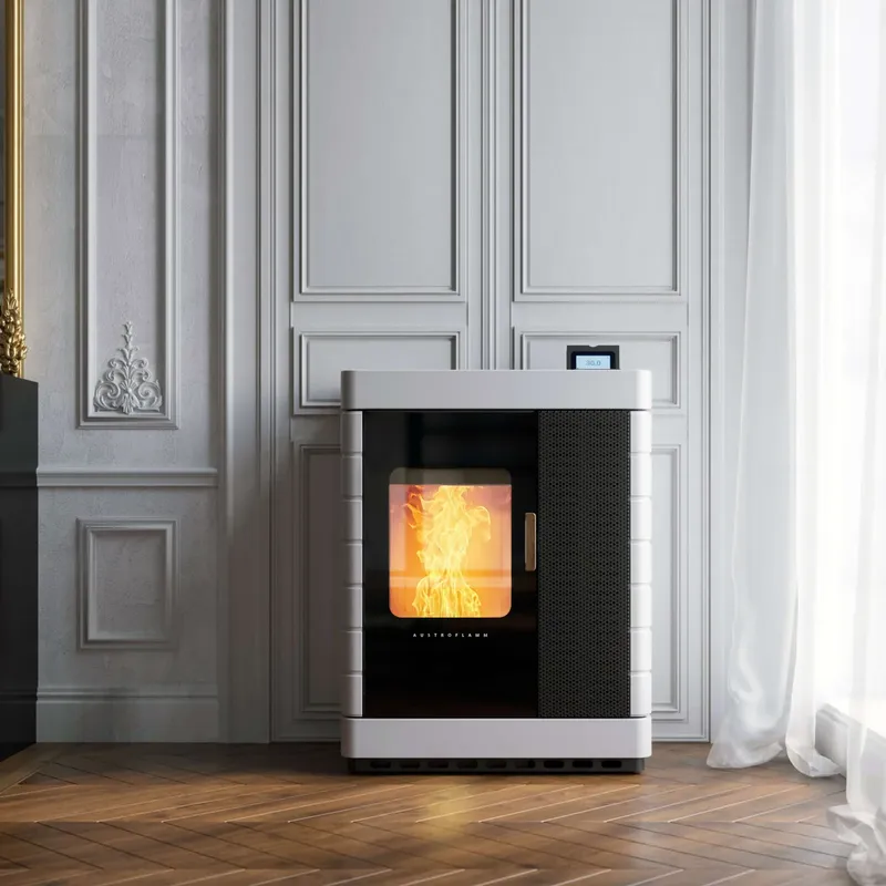 Poêle hybride bois et pellets Austroflamm Scotty Duo, installé dans une pièce