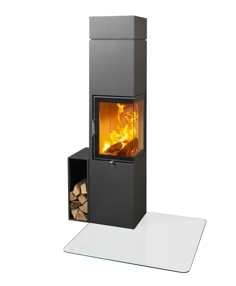 Poêle à bois Austroflamm Slim 4.0 droite, vue de face sur fond blanc
