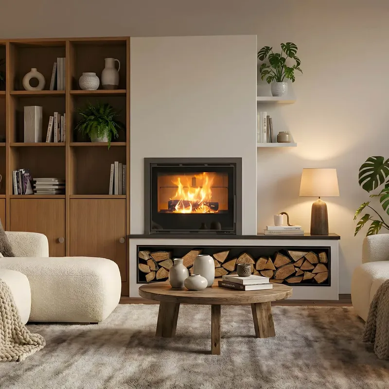 Insert à bois Saey Comfort Line II 70, encastré dans un meuble sur mesure